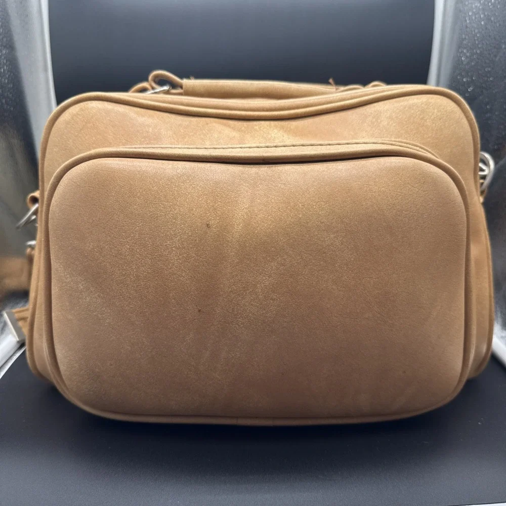 Vintage Marsand Camera Bag 60s Heavy Padded Large Tan Leather Fabric Made in USA
